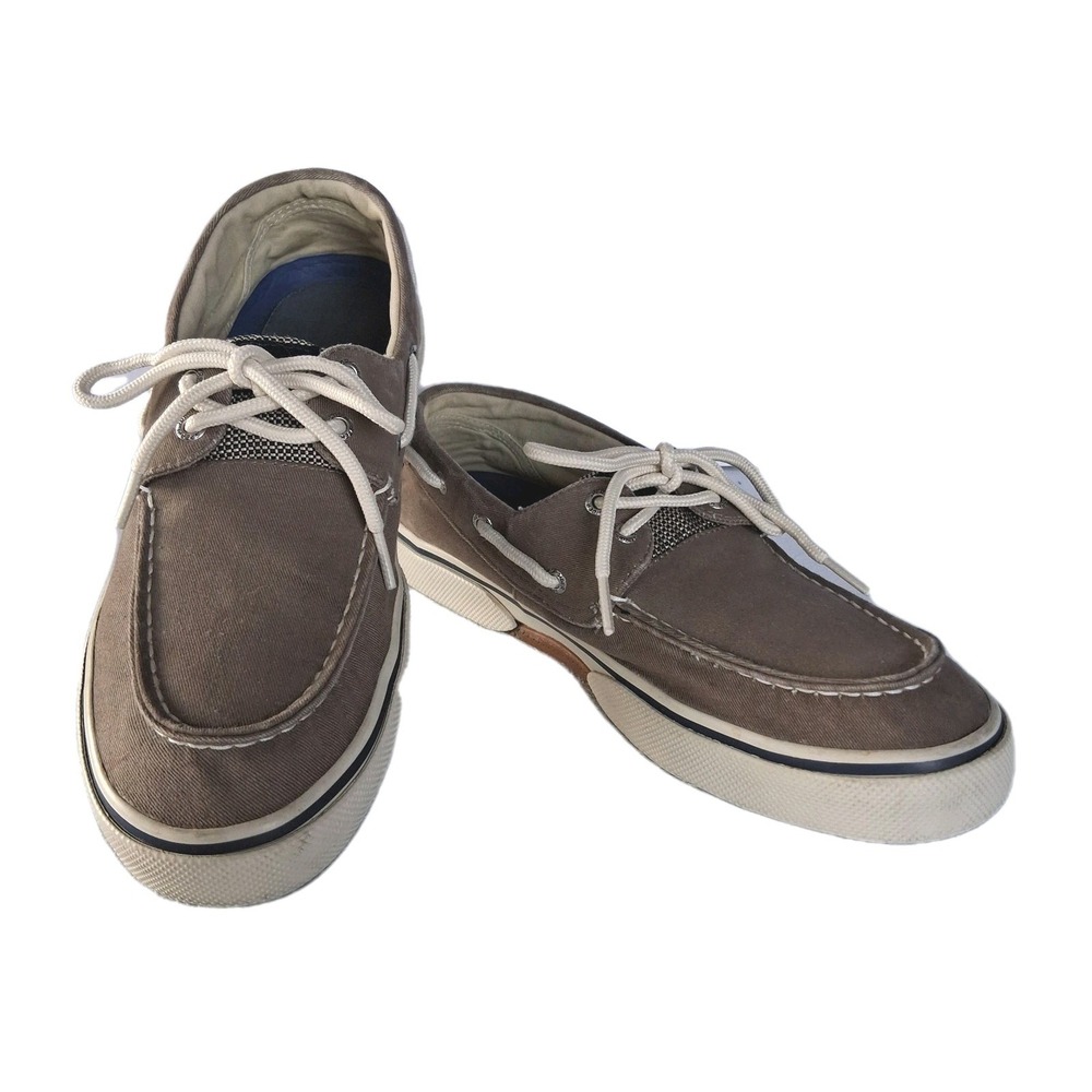 Sperry Top Sider Mens 9.5 M Boat Shoes Gray Canvas  2 Eye Lace‎ Casual Travel